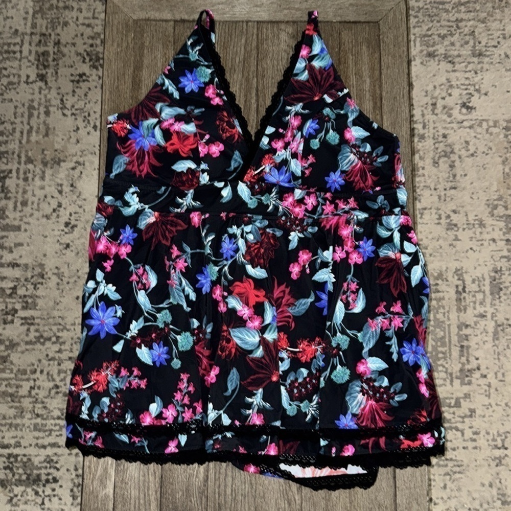 Torrid Wireless Mid Lace Trimmed Swim Dress With Brief